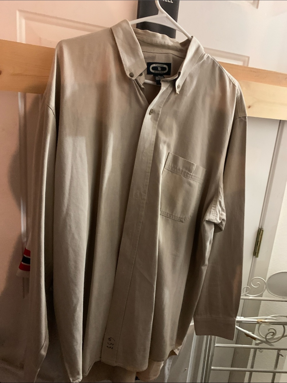 Men's Beige Button-Down Casual Shirt with Chest Pocket (XL)